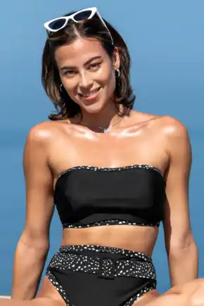Rhodes Strapless Non-Padded Underwired Bikini Top - Black/White