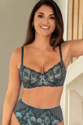 Atelier Lace Non-Padded Underwired Balcony Bra  - Slate/Mint