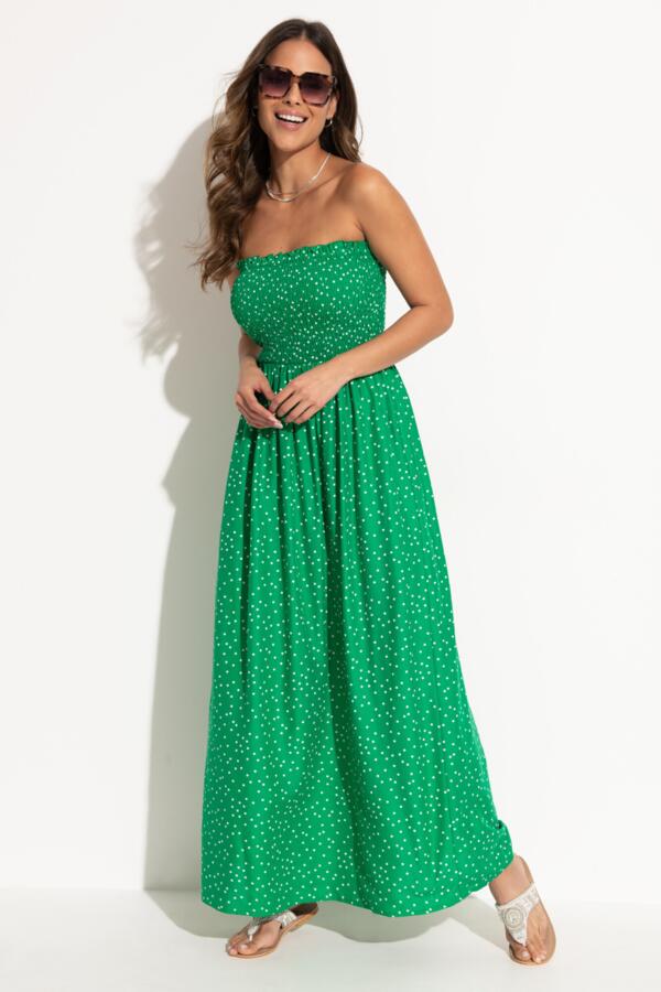 Strapless Shirred Bodice Maxi Beach Dress