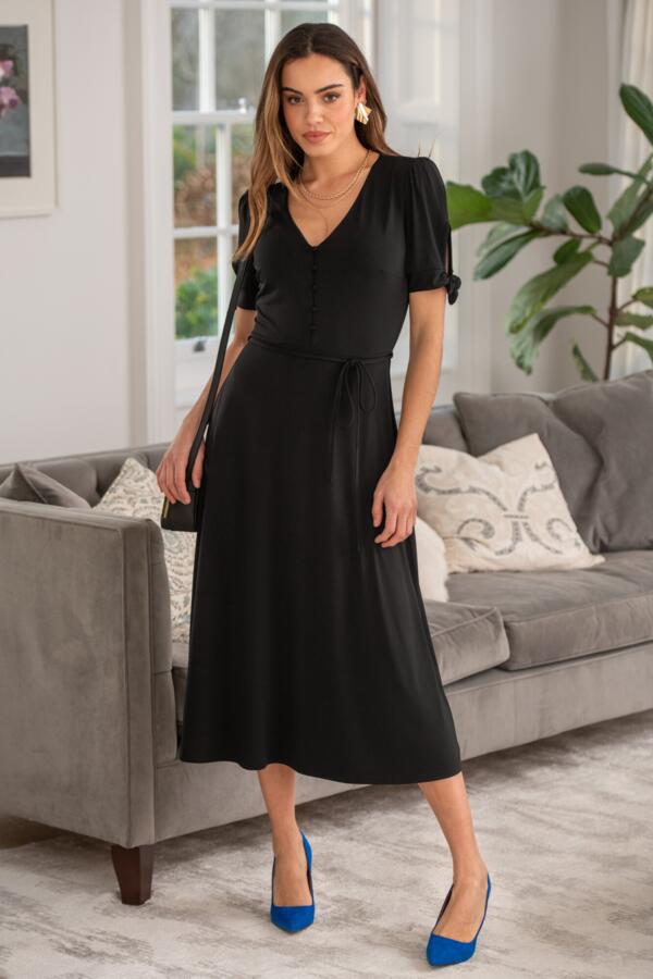 Bella Fuller Bust Slinky Stretch Tie Sleeve Midi Dress