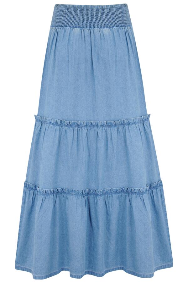 Tahlia Chambray Frill Tiered Maxi Skirt