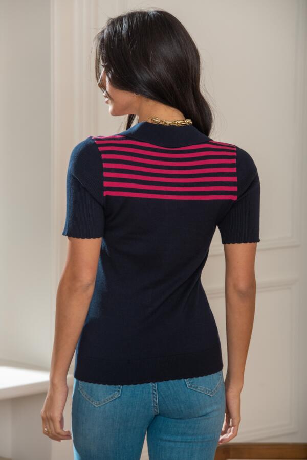 Roma Half Sleeve Stripe Knit Top with LENZING™ ECOVERO™ Viscose