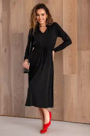 Bridget Fuller Bust Slinky Stretch Long Sleeve Midi Dress - Black