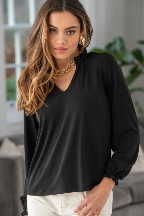 Bridget Fuller Bust Slinky Stretch Long Sleeve Top - Black