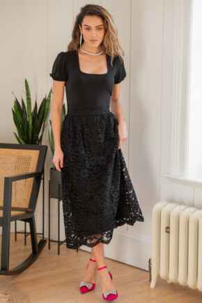 Sandie Corded Lace Midi Skirt - Black