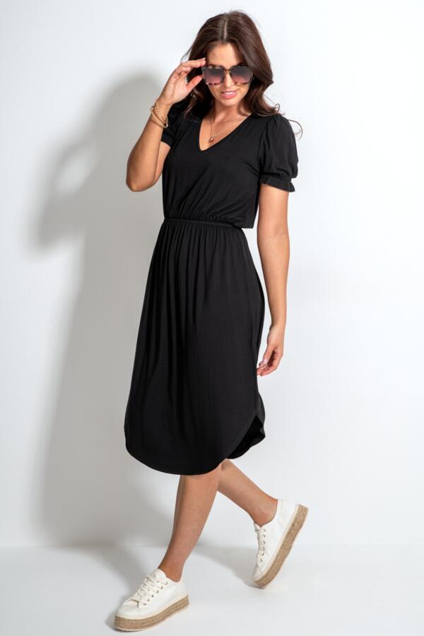 Jenny Fuller Bust Puff Sleeve Jersey Midi Dress - Black