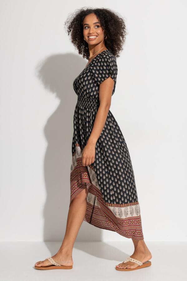 Border Print High Low Midaxi Beach Dress