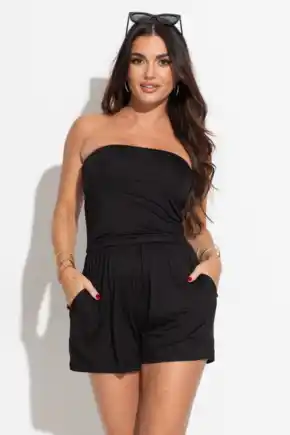 Strapless Jersey Beach Playsuit with LENZING™ ECOVERO™ Viscose - Black