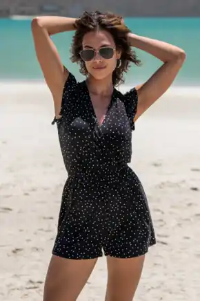 Jersey Frill Beach Playsuit with LENZING™ ECOVERO™ Viscose - Black Spot