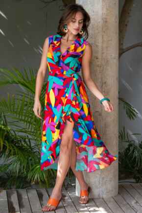 LENZING™ ECOVERO™ Viscose Midaxi Wrap Multiway Beach Dress - Multi