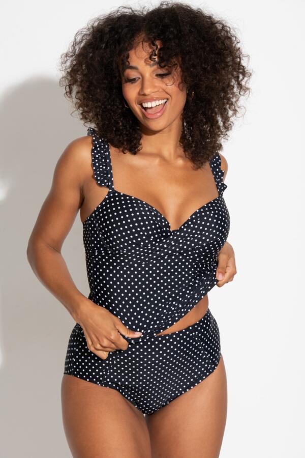 Sicily Lightly Padded Underwired Tankini Top - Black/White