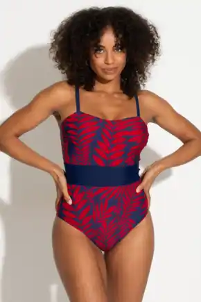 Palermo Panelled Tummy Control Swimsuit - Navy/Red