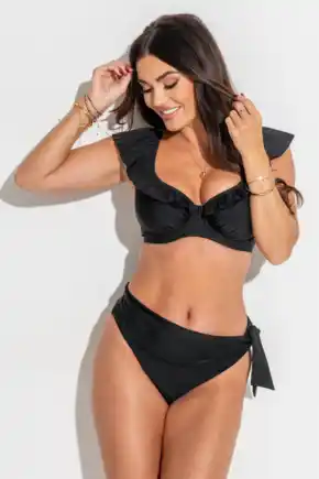 Bermuda Tie Fold Over Bikini Brief - Black