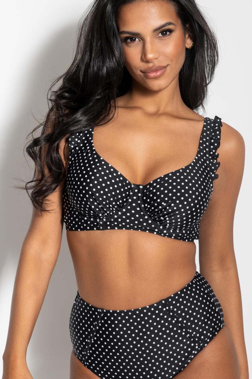 Sicily Longline Underwired Bikini Top in Black White Pour Moi