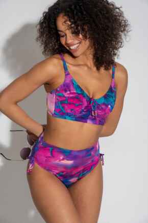 Cabana Underwired Longline Ruched Bikini Top  - Purple Floral