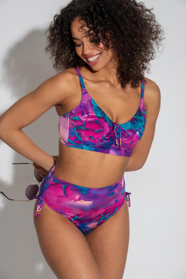 Cabana Underwired Longline Ruched Bikini Top - Purple Floral