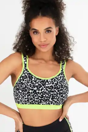 Energy Strive Non-Wired Non-Padded Full Cup Sports Bra - Leopard/Lime