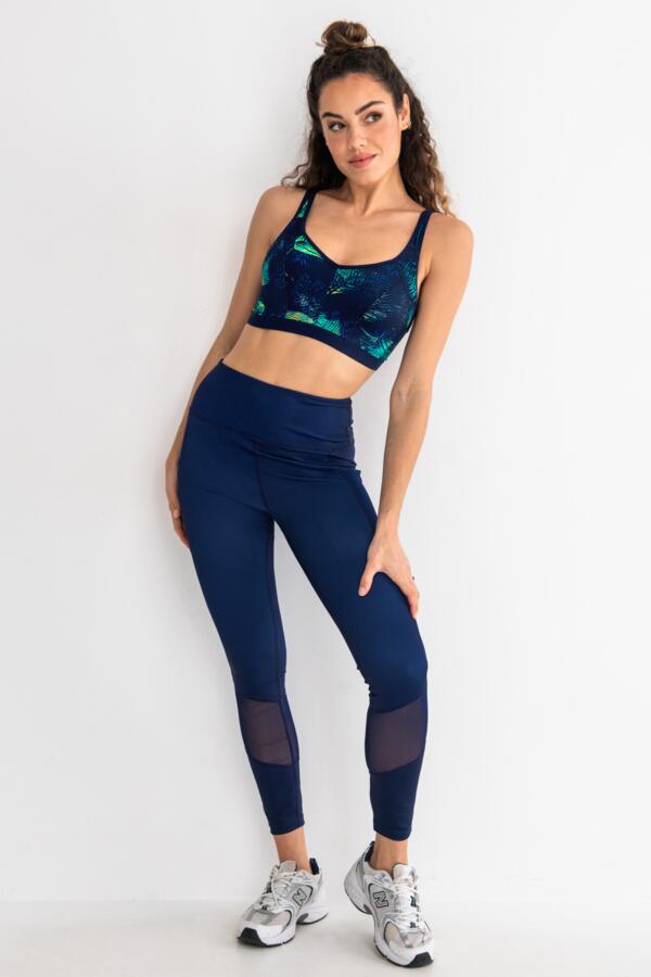 Energy Full Length Mesh Panel Sports Legging - Navy