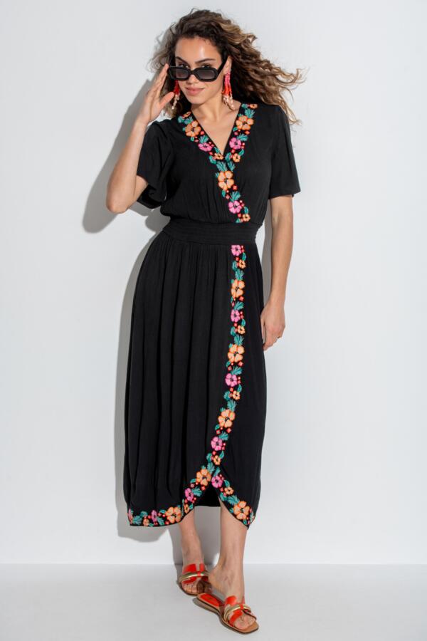 LENZING™ ECOVERO™ Viscose Crinkle Embroidered Beach Dress