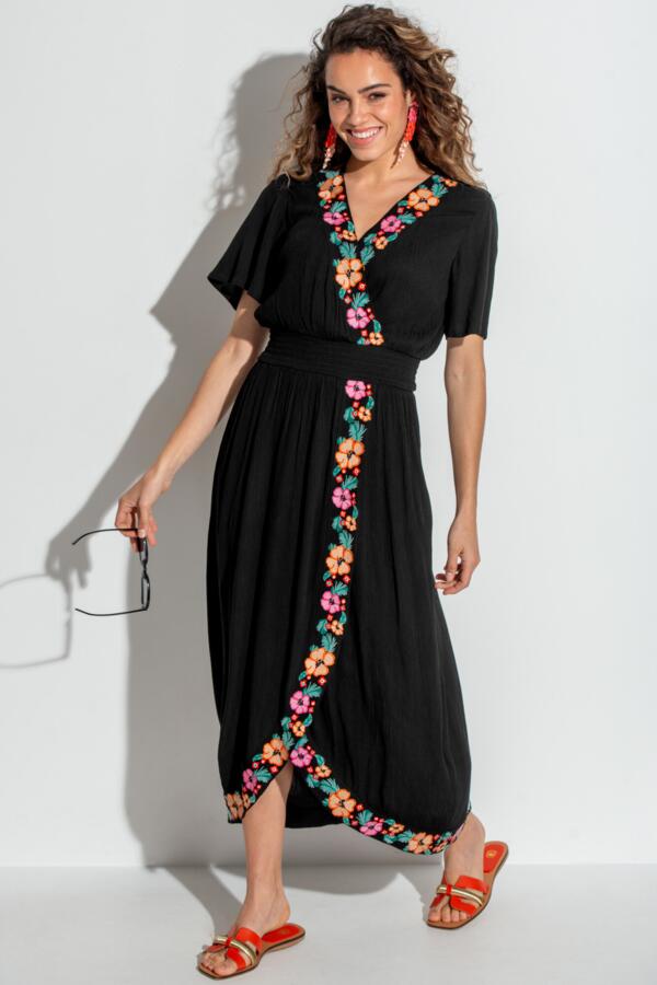 LENZING™ ECOVERO™ Viscose Crinkle Embroidered Beach Dress