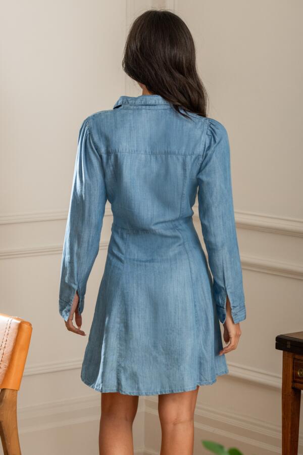 Joanie Fuller Bust Lace Up Chambray Long Sleeve Dress