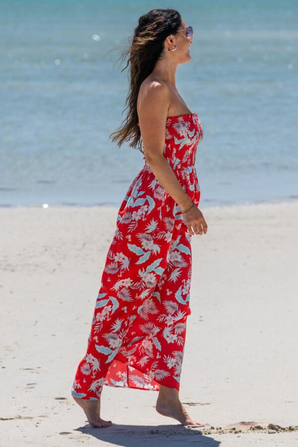 Strapless Shirred Bodice Maxi Beach Dress