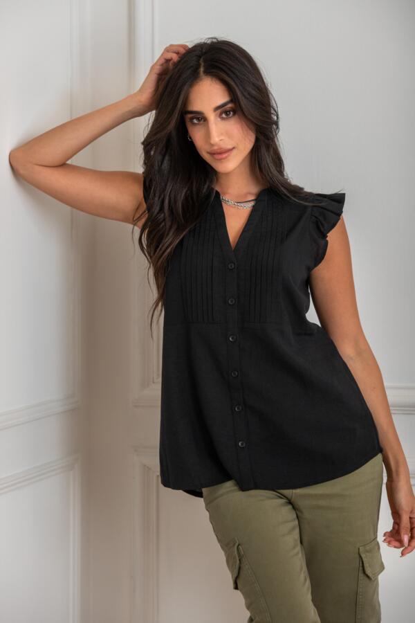 Poppy Woven Longline Frill Sleeve Shirt - Black