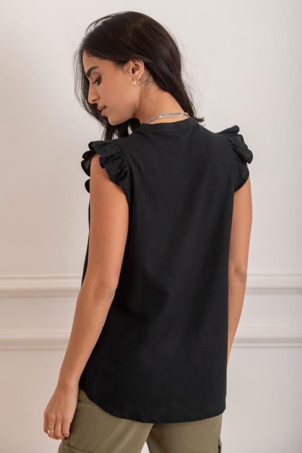 Poppy Woven Longline Frill Sleeve Shirt