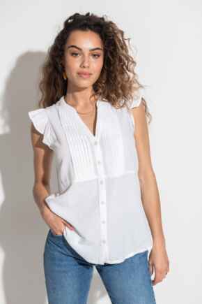 Poppy Woven Longline Frill Sleeve Shirt - White