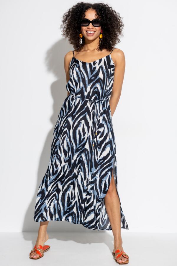 Sheer Viscose Tie Belt Maxi Beach Dress