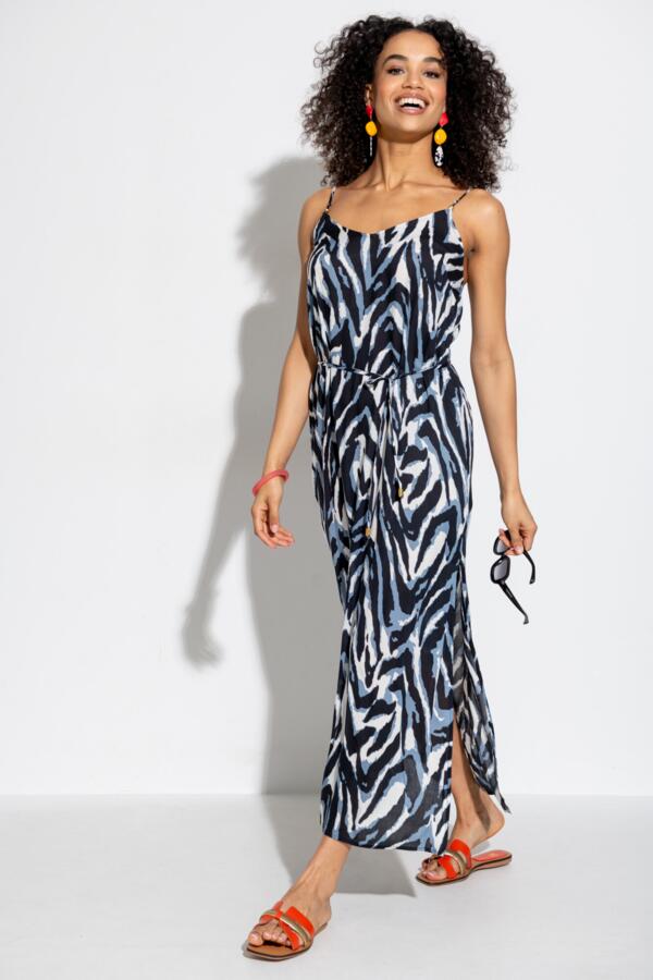 Sheer Viscose Tie Belt Maxi Beach Dress