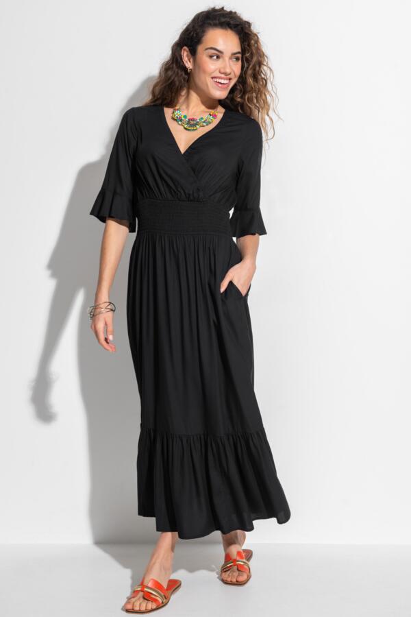 Carmen Short Sleeve Elasticated Neckline Midaxi Dress with LENZING™ ECOVERO™ Viscose