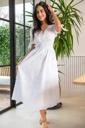 Amanda Cotton Broderie Tiered Midaxi Dress - White