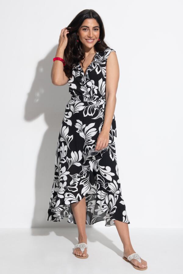 Midaxi Wrap Beach Dress - Black/White