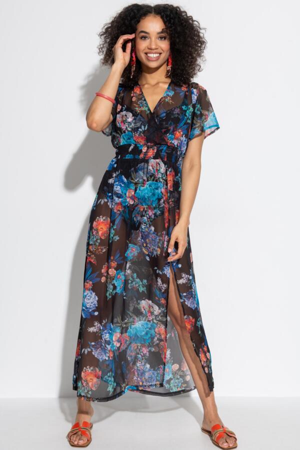 Short Sleeve Chiffon Wrap Maxi Kaftan