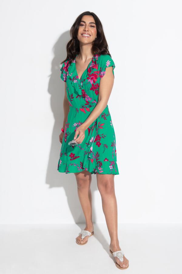 LENZING™ ECOVERO™ Viscose Frill Wrap Beach Dress - Green/Pink