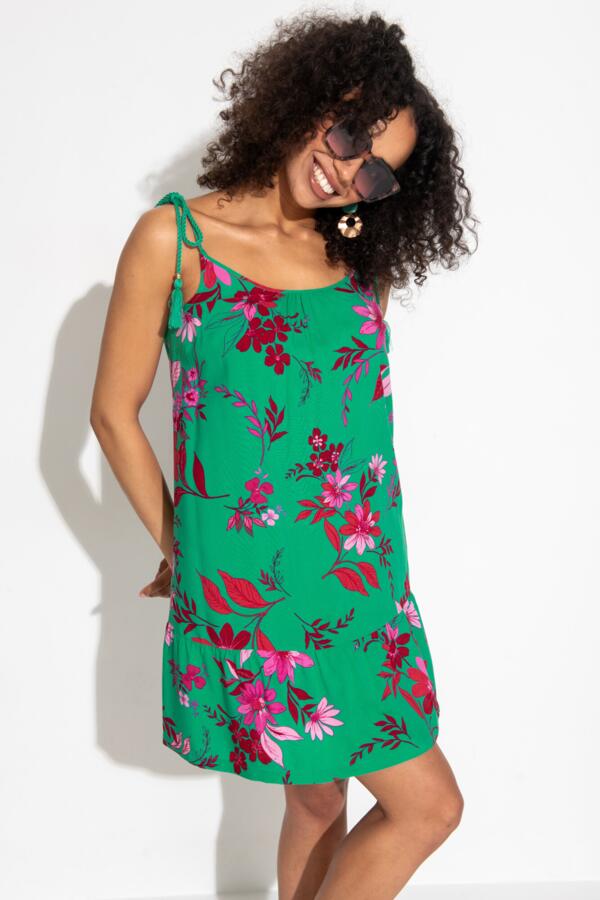 LENZING™ ECOVERO™ Viscose Swing Beach Dress - Green/Pink