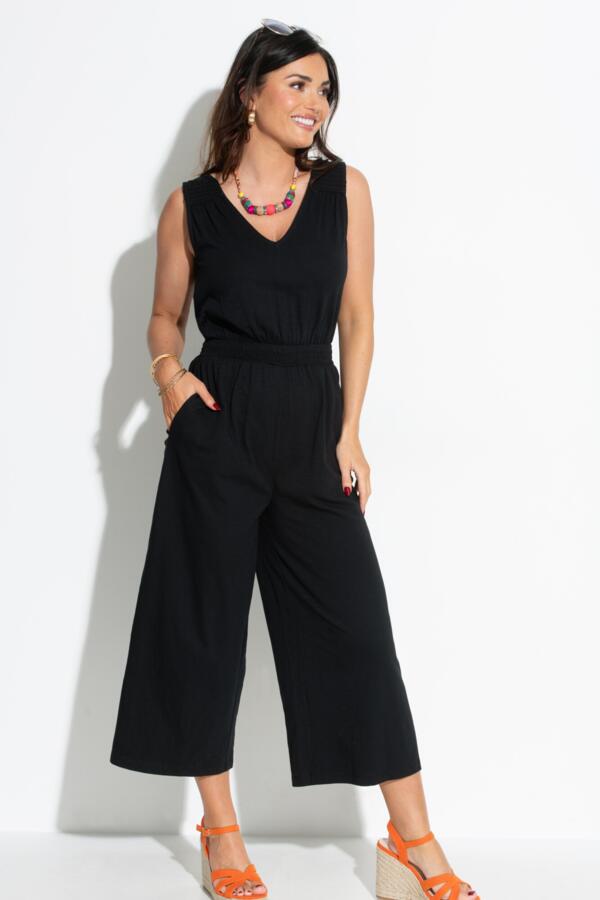 Maya Cotton Slub Jersey Built-Up Cropped Leg Jumpsuit