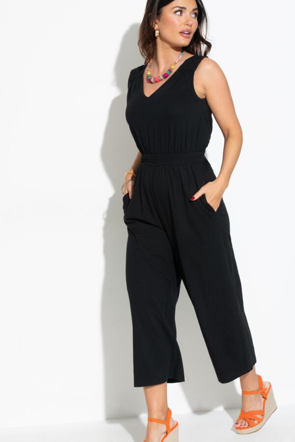 Maya Cotton Slub Jersey Built-Up Cropped Leg Jumpsuit