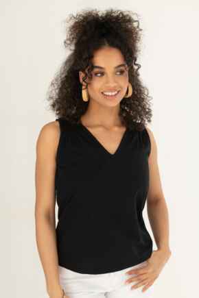 Maya Cotton Slub Jersey Built-Up V-Neck Vest - Black