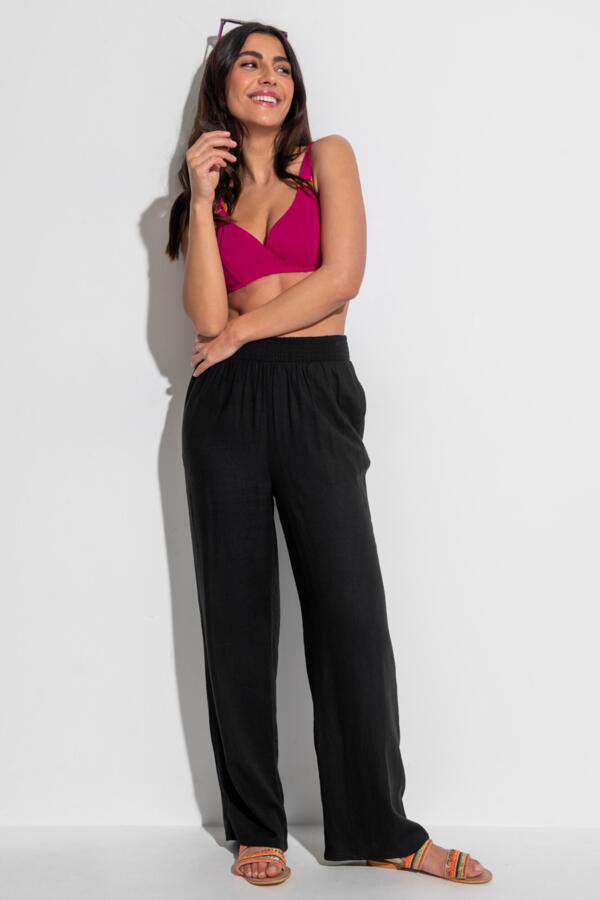 Quinn Shirred Waist Linen Blend Co-Ord Trouser - Black