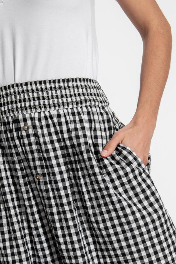 Deanna Shirred Waist Button Detail Woven Midi Skirt