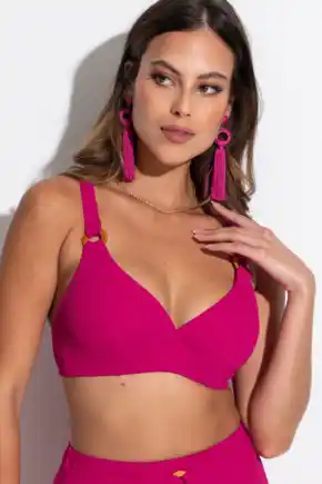 Cali Ribbed Texture Hidden Underwired Bikini Top  - Pink