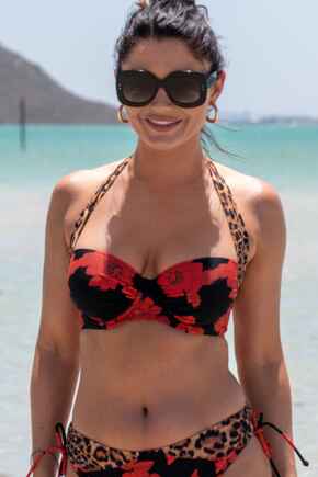 St Lucia Strapless Padded Underwired Multiway Bikini Top - Rose/Leopard