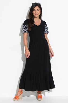 Nova Broderie Sleeve Crepe Jersey Midaxi Dress - Black/White