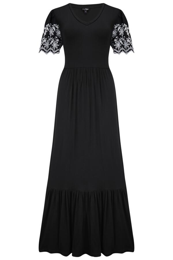 Nova Broderie Sleeve Crepe Jersey Midaxi Dress