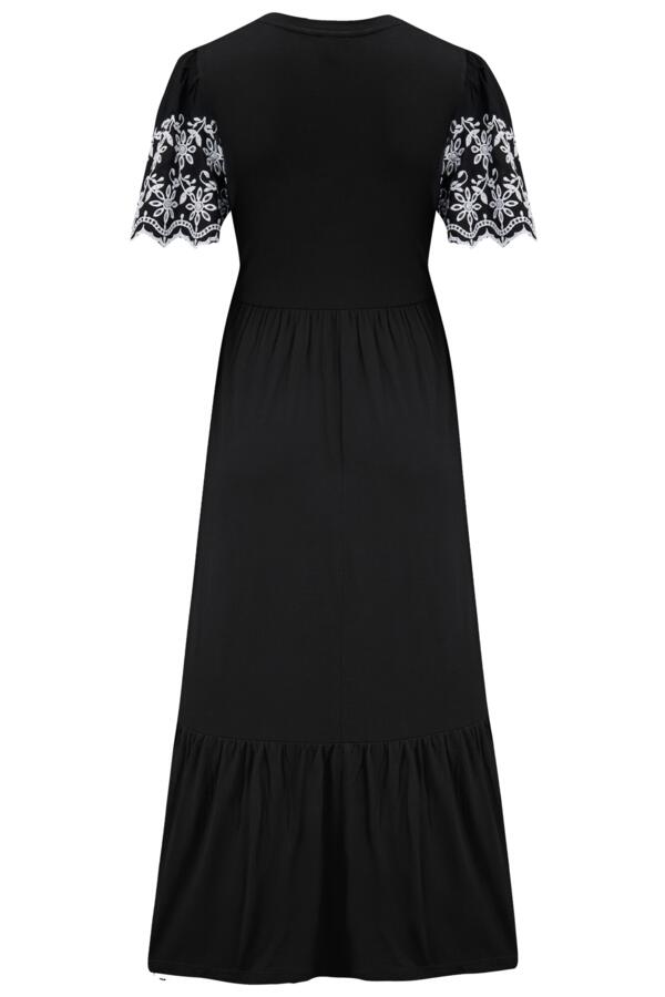 Nova Broderie Sleeve Crepe Jersey Midaxi Dress