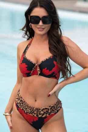 St Lucia Fold Over Bikini Brief - Rose/Leopard