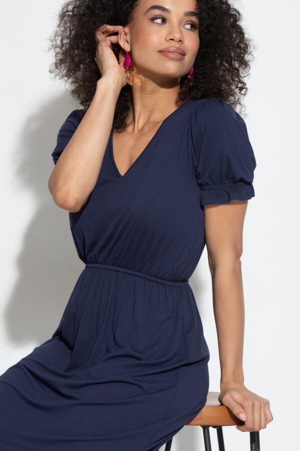 Jenny Puff Sleeve Jersey Midi Dress with LENZING™ ECOVERO™ Viscose