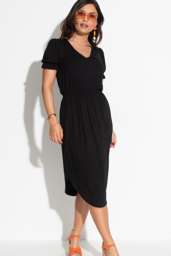 Jenny Puff Sleeve Jersey Midi Dress with LENZING™ ECOVERO™ Viscose